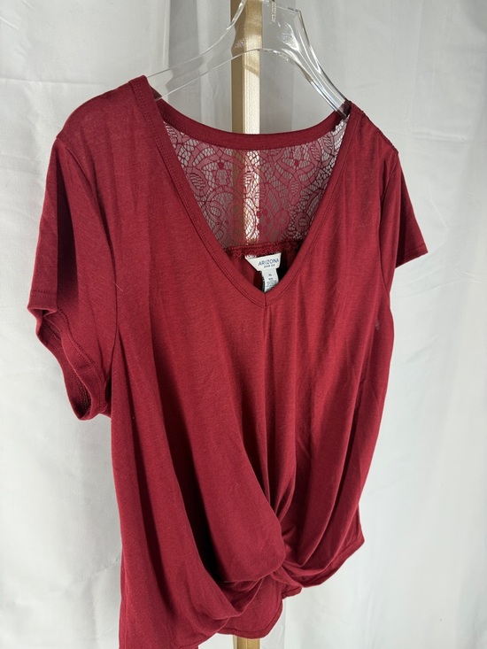 Arizona Jean Company Short Sleeve Lace Back Twist Front Top Shirt - XL  Wine Red - Picture 8 of 10